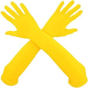 Women's Satin Yellow Gloves Elbow Length Full Finger Stretchy Party Costume